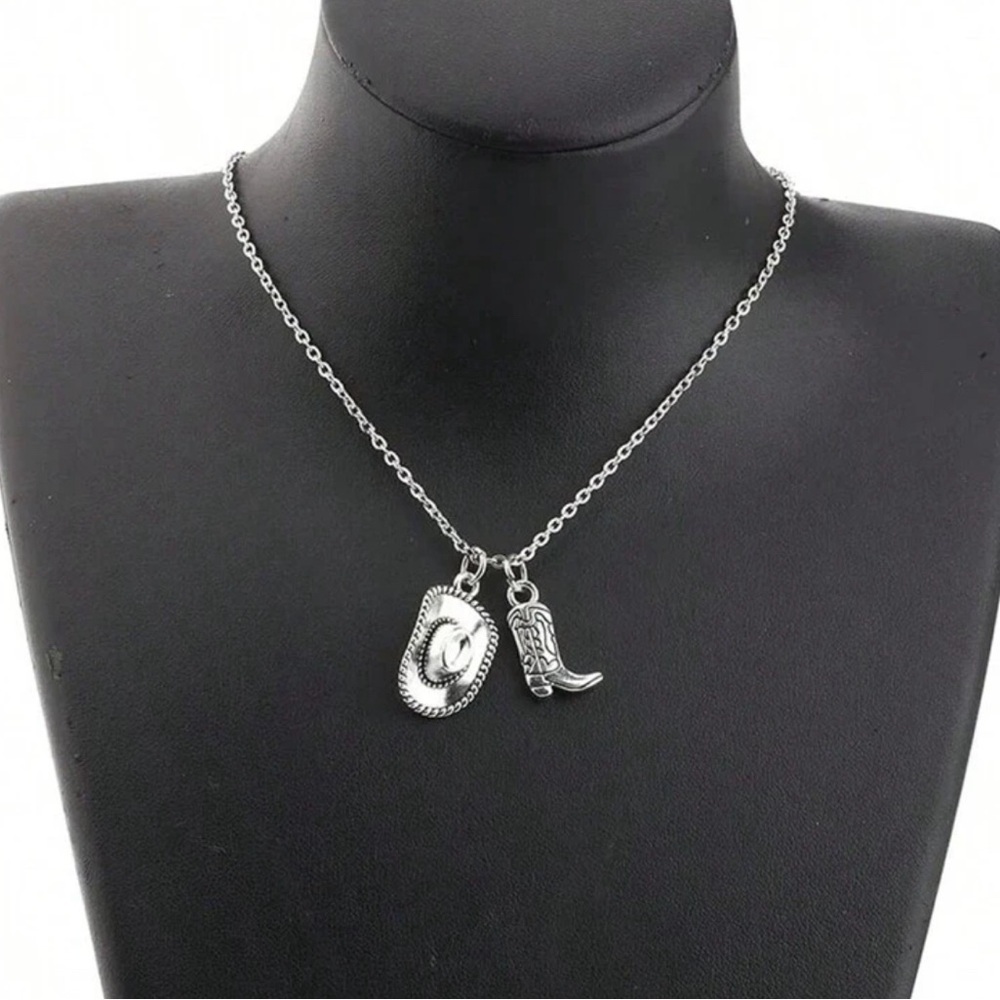 Cowgirl Cowboy Boot Hat Pendant Necklace